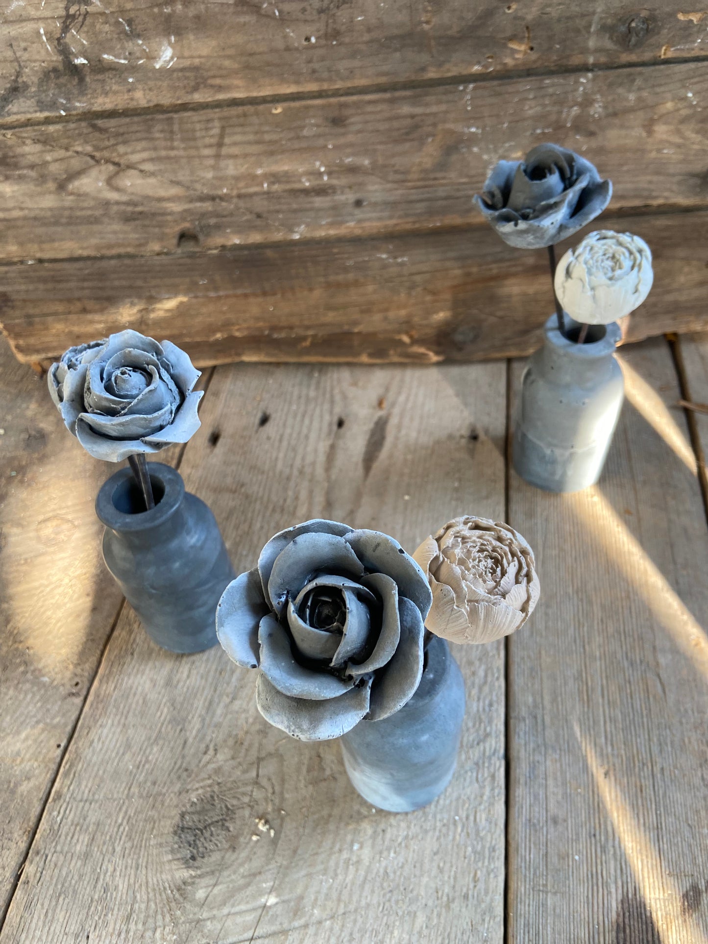 Concrete Vase with Two Concrete Flowers