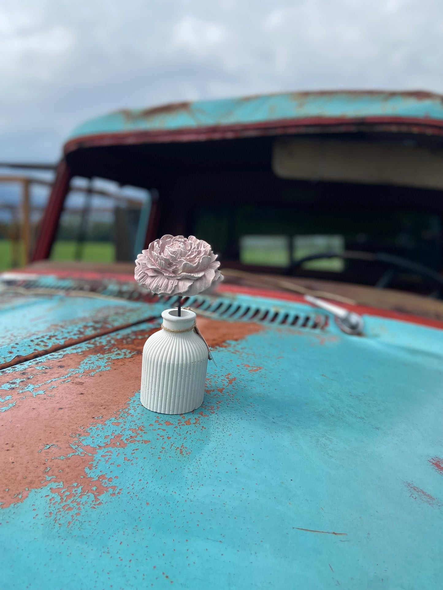 Concrete Flower Vase with Concrete Peony