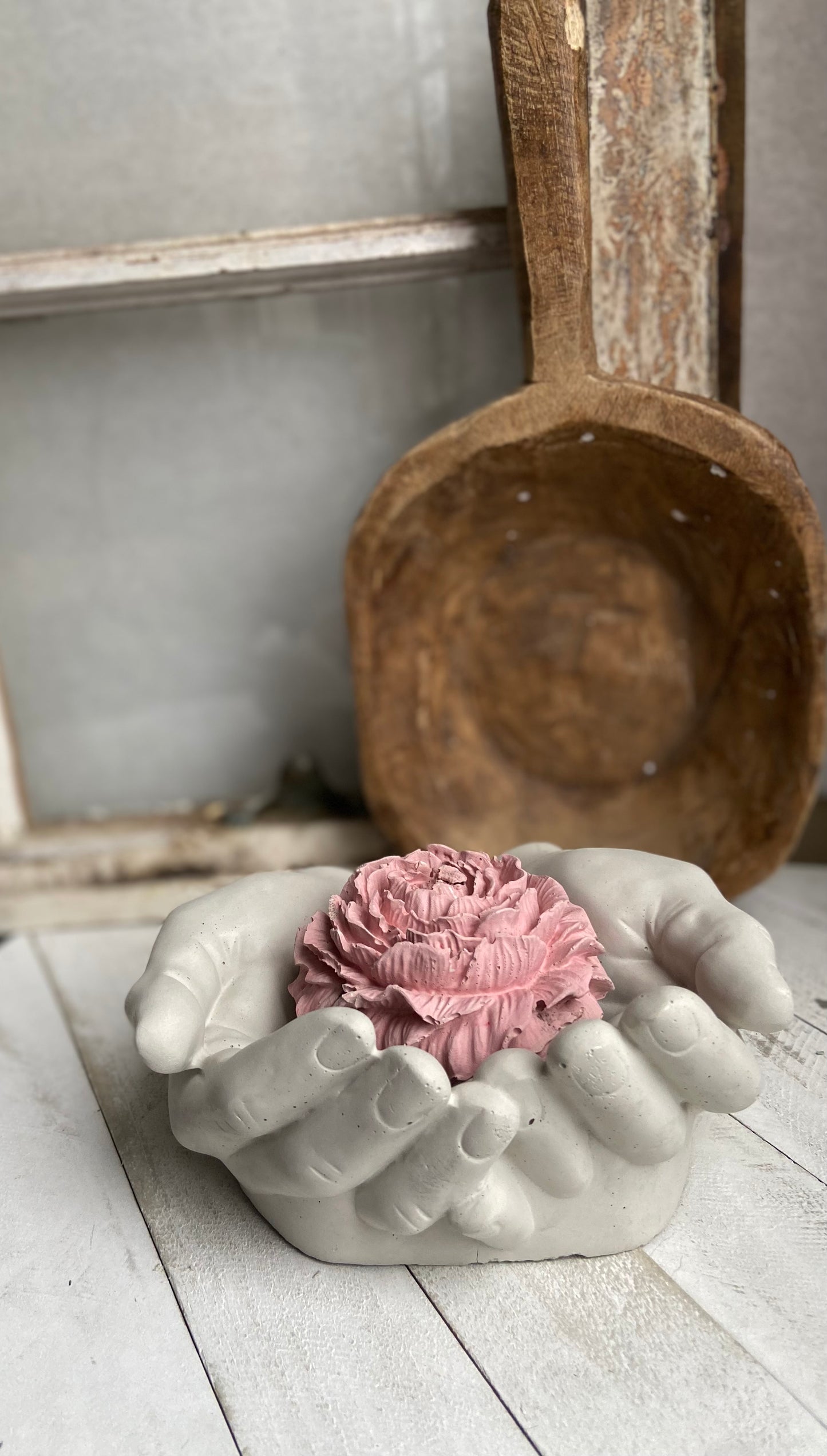 Concrete Hands with Peony